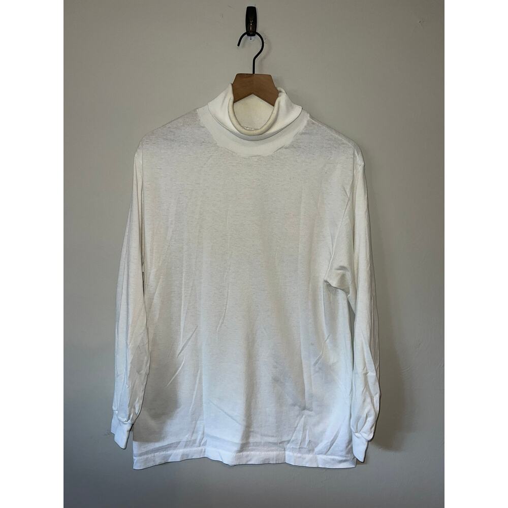 Vintage Sunbelt Sportswear White Mock neck Long Sleeve Shirt VTG Large